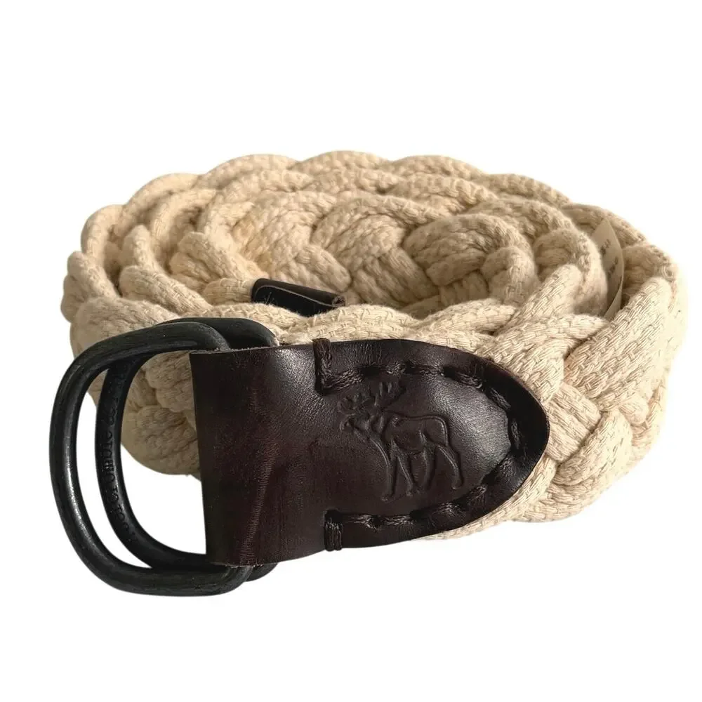 Abercrombie & Fitch woven cotton rope belt featuring brown leather size 28